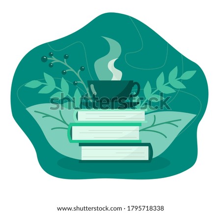 books with cup of hot tea