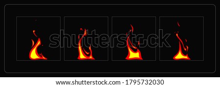Fire animation effect. Cartoon fire explosion sprites sheet for torch, campfire, video games, cartoon or animation and motion design.