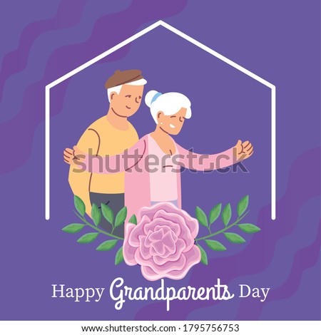 Grandmother and grandfather in frame with rose design, Happy grandparents day theme Vector illustration