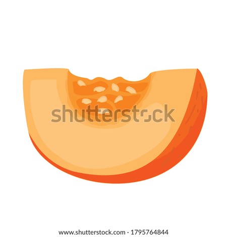 Slice of pumpkin with seeds. Vector drawing on a white background isolated. Doodle.