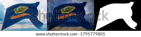 Flags of the states of USA. State of Idaho flag. 3D illustration. Set of 2 flags and alpha matte image. United States of America states flags collection. 