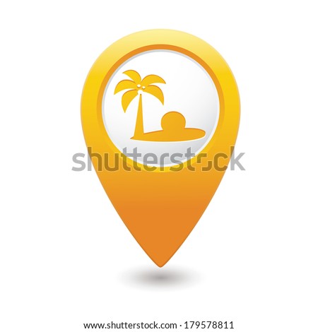 Map pointer with tropical beach icon. Vector illustration