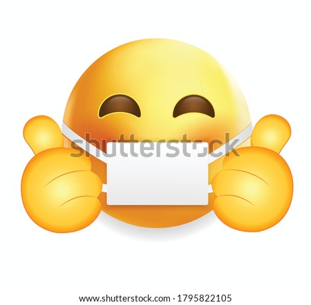 High quality emoticon on white background.Corona emoji.Face With Medical Mask  and thumbs up emoji vector illustration.Mask emoji.Medical mask emoticon.