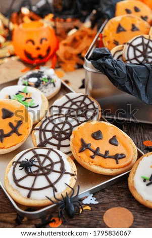 Colorful frosted cookies for a Happy Halloween
