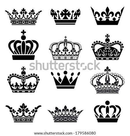 Set of Twelve Crown Illustrations. Every crown is isolated on a different layer.