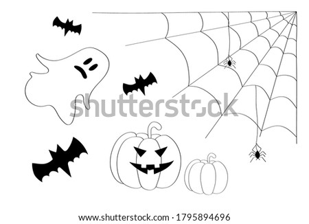 Halloween set of cute elements, objects and icons for your design in a cartoon style ,isolated on a white background.  Stock vector illustration