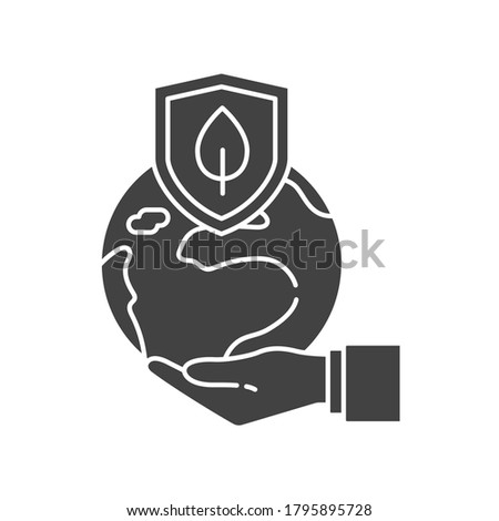 Save planet black glyph icon. Eco friendly. Environment care. Sign for web page, app. UI UX GUI design element.