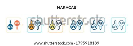 Maracas vector icon in 6 different modern styles. Black, two colored maracas icons designed in filled, outline, line and stroke style. Vector illustration can be used for web, mobile, ui