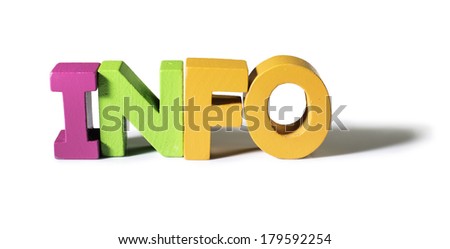 Multicolored text info made of wood. White background
