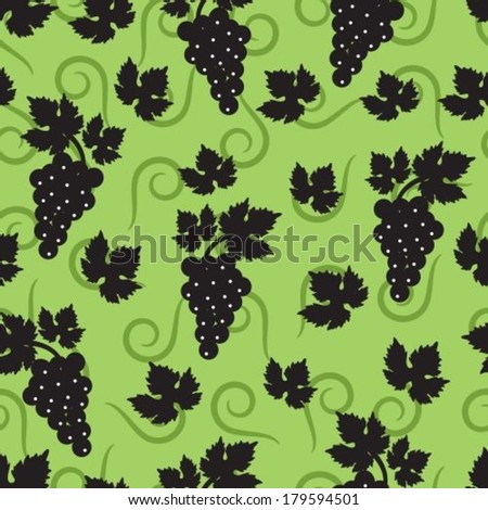 seamless green background with leaves and berries of grapes