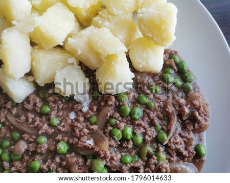 Scottish minced and tatties.  Traditional Scottish food.  Selective focus.