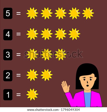 counting the numbers from one to five using the picture of the sun and a woman in pink
