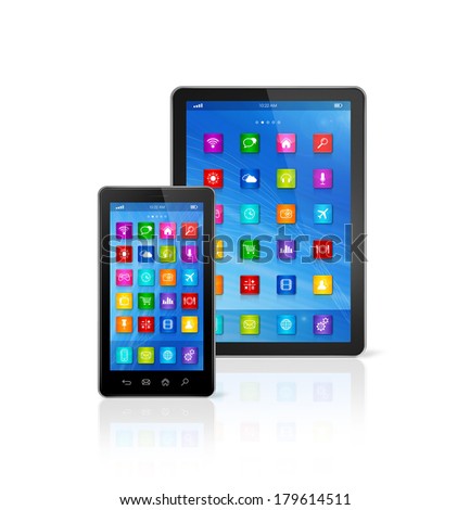 3D Smartphone and Digital Tablet Computer isolated on white with clipping path