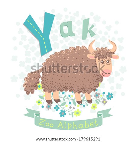 Letter Y - Yak. Alphabet with cute animals. Vector illustration.