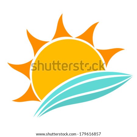 Sun and sea waves icon. Vector illustration