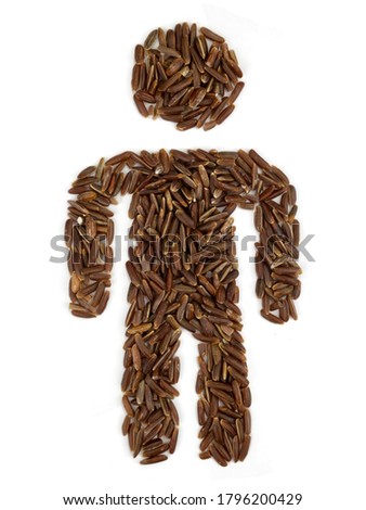 Sign of a man made from grains of brown rice on an isolated white background.