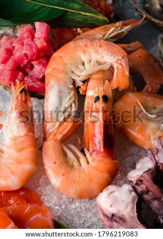 Shrimp Sea Food, king prawns in a seafood set close up