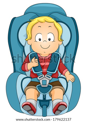 Illustration of a Toddler Strapped to a Car Seat