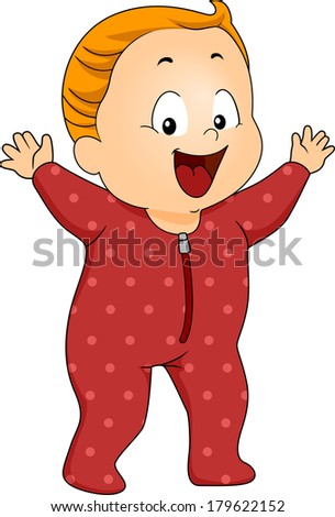 Illustration of a Happy Baby Boy Wearing Footie Pajamas