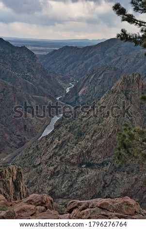 Arkansas river in Royal gorge in colorado. River runs through rocky ravine in the largest gorge in the US. Canyon in canon city