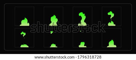 Green Fire animation effect. Magic Fire Explosion sprites sheet for torch, campfire, video games, cartoon or animation. Vector fire frame.