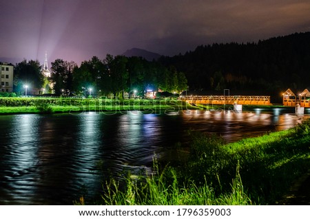 Night lights of an embankment of the Dolny Kubin