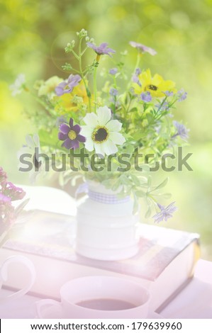 Good morning with bouquet of flowers