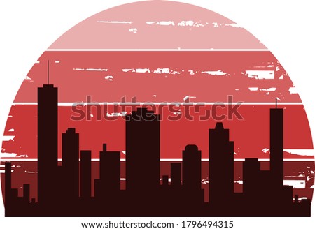 skyline with grunge red sunset