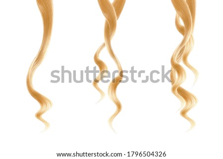 Blond long wavy hair on a white background. Growth process step by step