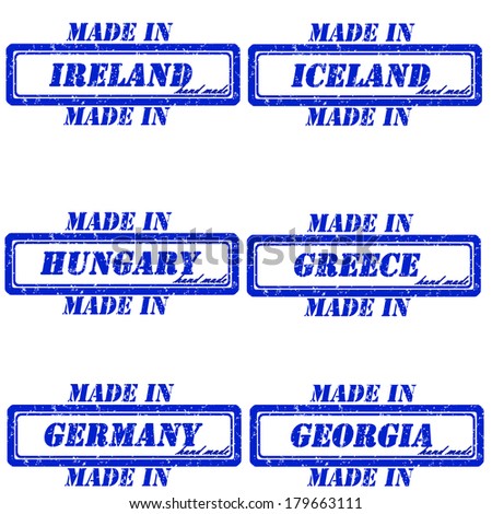 Set of stamps made in ireland,iceland,hungary,greece,germany,georgia