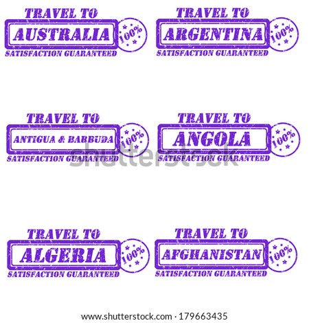 Set of stamps travel to australia,argentina,antigua,angola,algeria,afghanistan