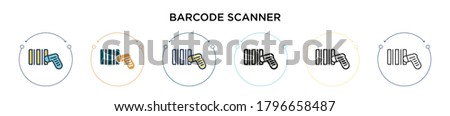 Barcode scanner icon in filled, thin line, outline and stroke style. Vector illustration of two colored and black barcode scanner vector icons designs can be used for mobile, ui, web