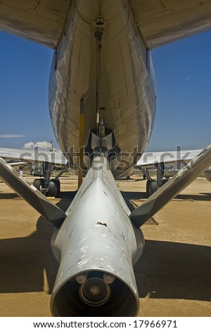 This is a picture with the aerial refueling boom of a KC 135 staring at you.
