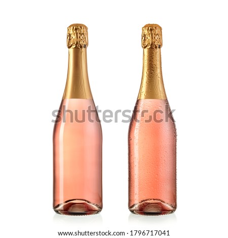 Rose champagne bottle without drops and with drops Royalty-Free Stock Photo #1796717041