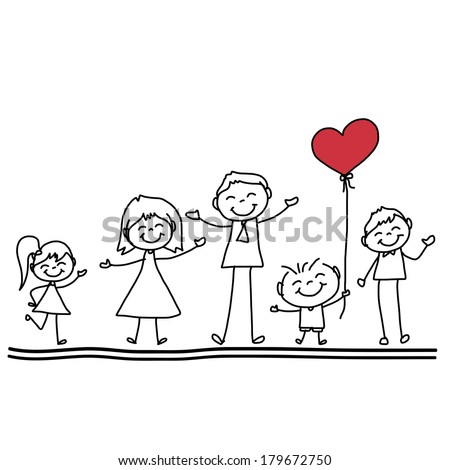 Hand drawing cartoon happy family happy… Stock Photo 155569247 - Avopix.com