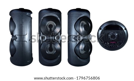 Karaoke speaker with bluetooth microphone tower sound USB Radio, FM, MP3 HIFI Wireless Rechargeable isolated on white background, selective focus. Clipping path included. 