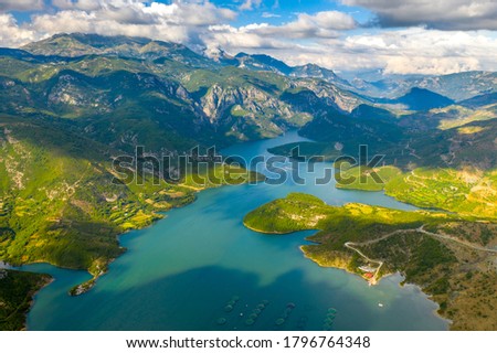 The Stunning Lakes of Albania. Aerial view. Royalty-Free Stock Photo #1796764348