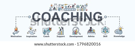 Coaching banner web icon for training and success, motivation, inspiration, teaching, coach, learning, knowledge, support and advice. Minimal vector infographic. Royalty-Free Stock Photo #1796820016