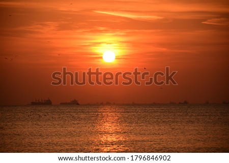 Beautiful sunset and the golden sea. 