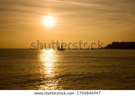 Beautiful sunset and the golden sea.
