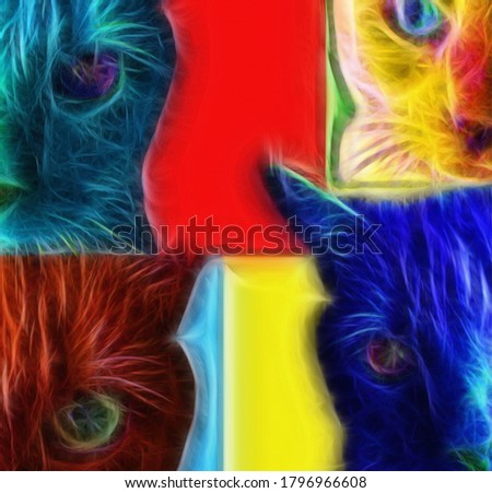 Colorful Cats. Modern art. 3D rendering