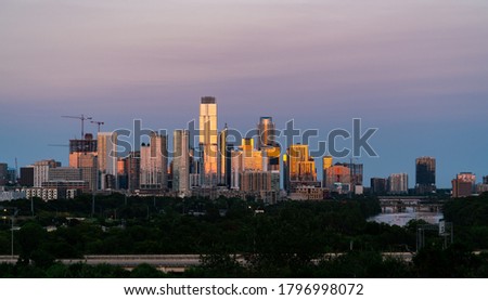 Venus Belt Sunset clear skies over Austin Texas skyline cityscape of the downtown sunset over the Capital City