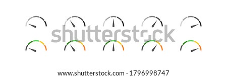Speedometer simple icon set in color and black. Indicator concept in vector flat style. Royalty-Free Stock Photo #1796998747