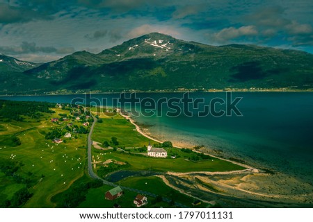 Aerial picture of Hol in Tjeldsund, July 2020.