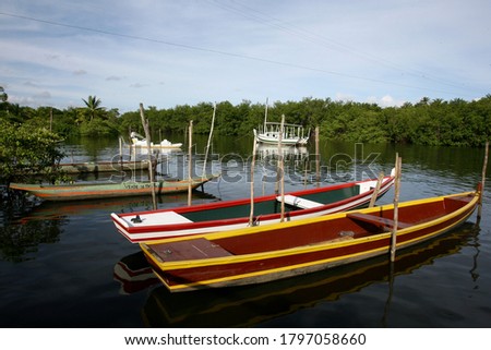 camamu, bahia / brazil - january 10, 2012: canoes are seen in Baia de Camamu, in the city of Camamu, in southern Bahia.