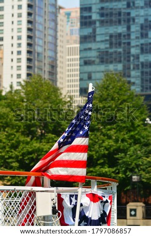 Beautiful National Flag of the USA in City