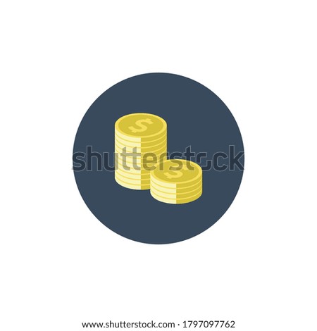 Coin pile design, Coin pile illustration design isolated with dark colored circle, Coin pile icon that can be used for digital business, web, applications.