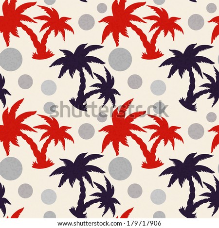 Seamless Pattern with Coconut Palm Trees. Endless Print Silhouette Texture. Ecology. Forest. Hand Drawing. Retro. Vintage Style - vector 