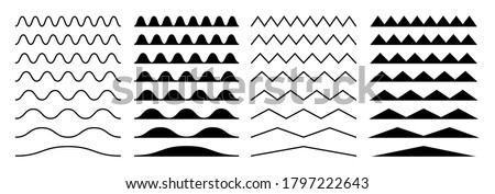 Zigzag borders. Jagged wavy decorations, serrate wave stripes. Isolated black squiggle headers or dividers, paper edge decorative footer vector set Royalty-Free Stock Photo #1797222643
