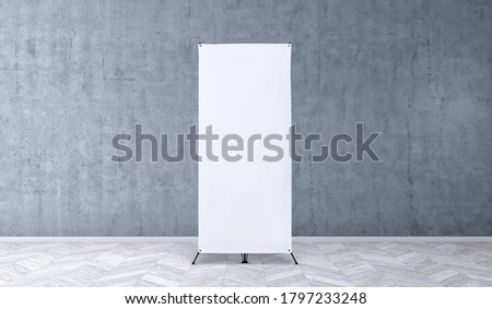 X-stand banner for training or promotional presentation. Blank template, empty banner display for preview. Mock up for your design. Royalty-Free Stock Photo #1797233248